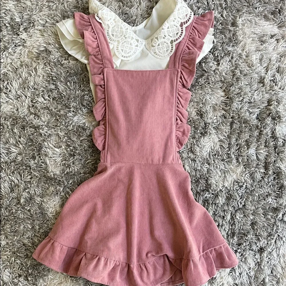 SHEIN Pink Ruffled Kids Skirt with White Lace